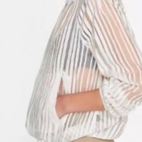 Zara Basic Women White Sheer Striped Jacket - Picture 8 of 11